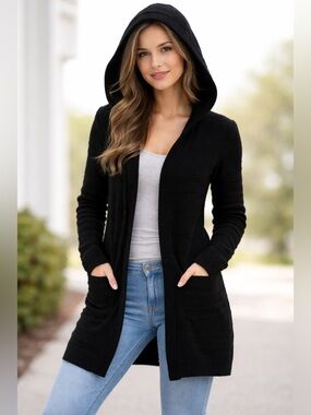 christopher & banks black hooded cardigan sweater with pockets